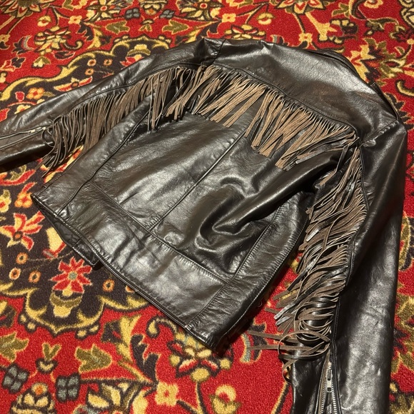 Vintage Excelled Fringe leather jacket Made In USA Quilt Lined Motorcycle - Picture 2 of 9